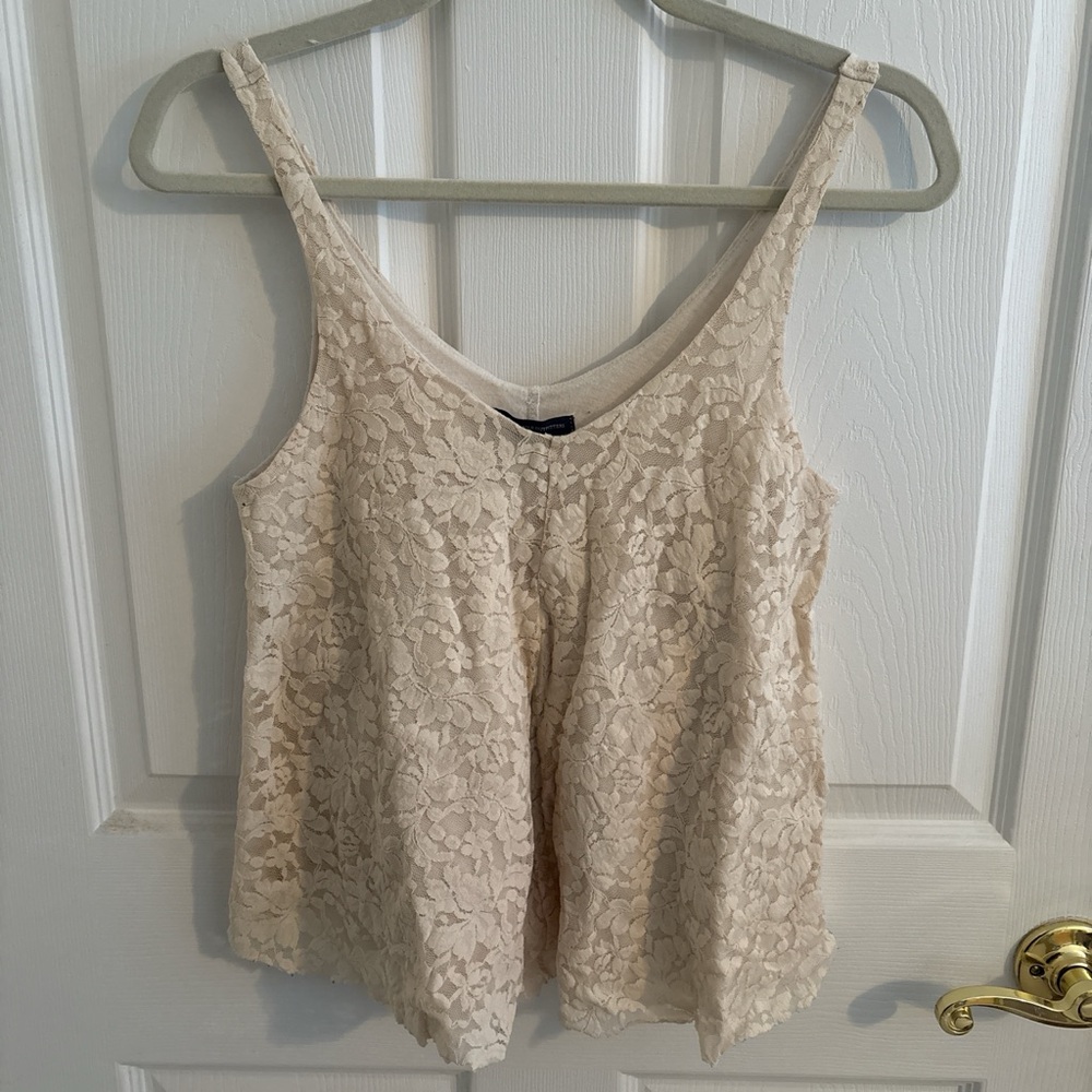 American Eagle Outfitters Cream Lace Tank Top